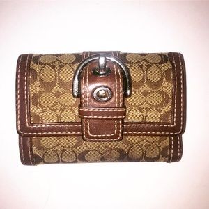 COACH: Tan w/ Brown Leather & Silver Buckle Wallet
